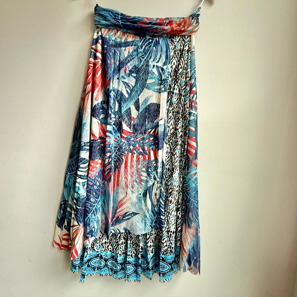 Fuzzi Italy Midi Skirt | Mesh Ruched Waist Band Layered Front | Size XL